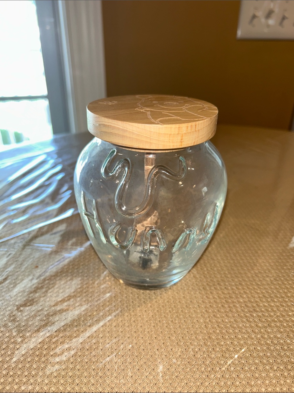 Winnie the Pooh Glass Honey Jar with Light Wood Lid